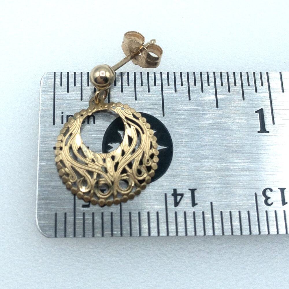 14k Solid Gold Filigree Dangle Earrings - image 4